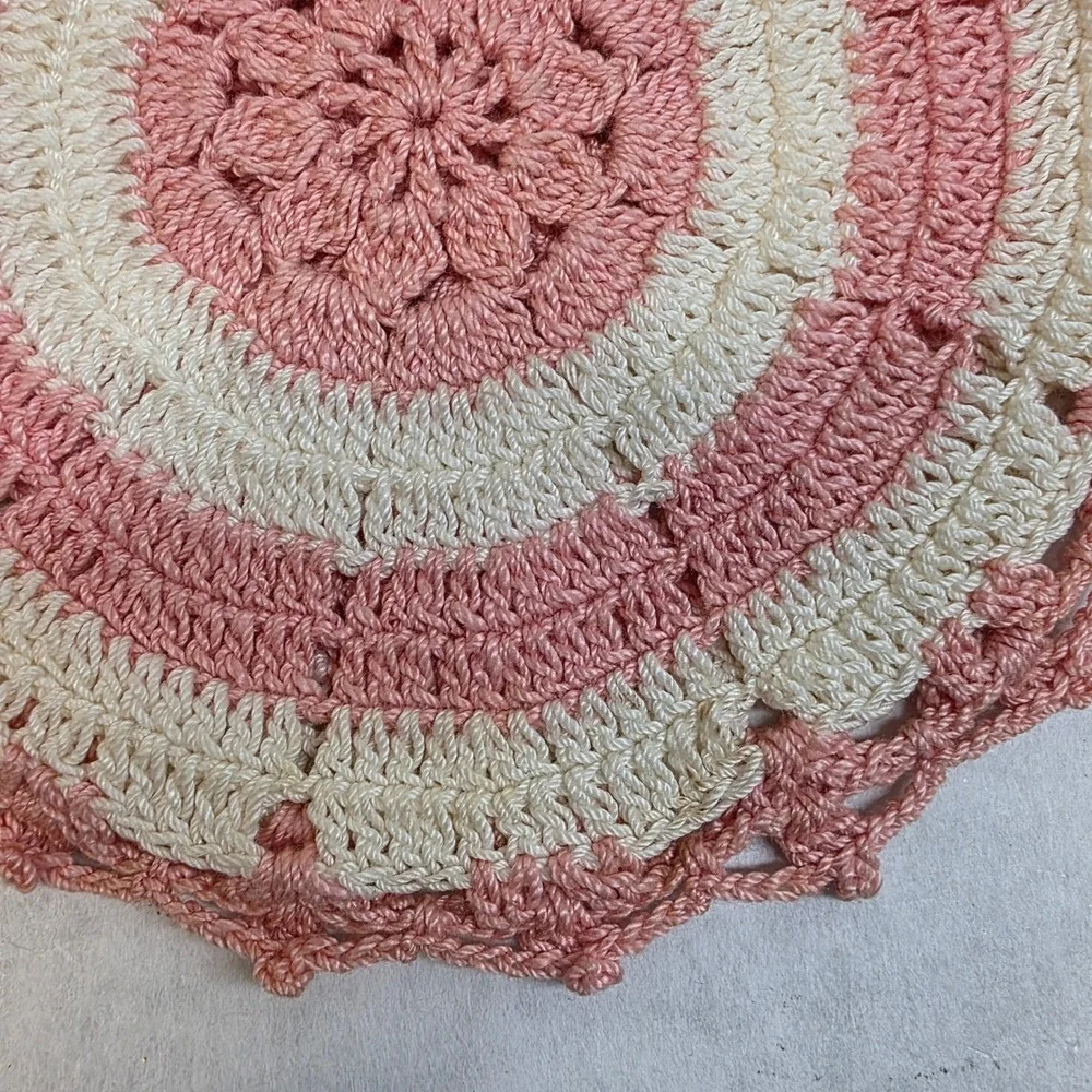 Vintage Cannon Tea Towel Dish White Embroidered Floral Crochet Trim, GUC